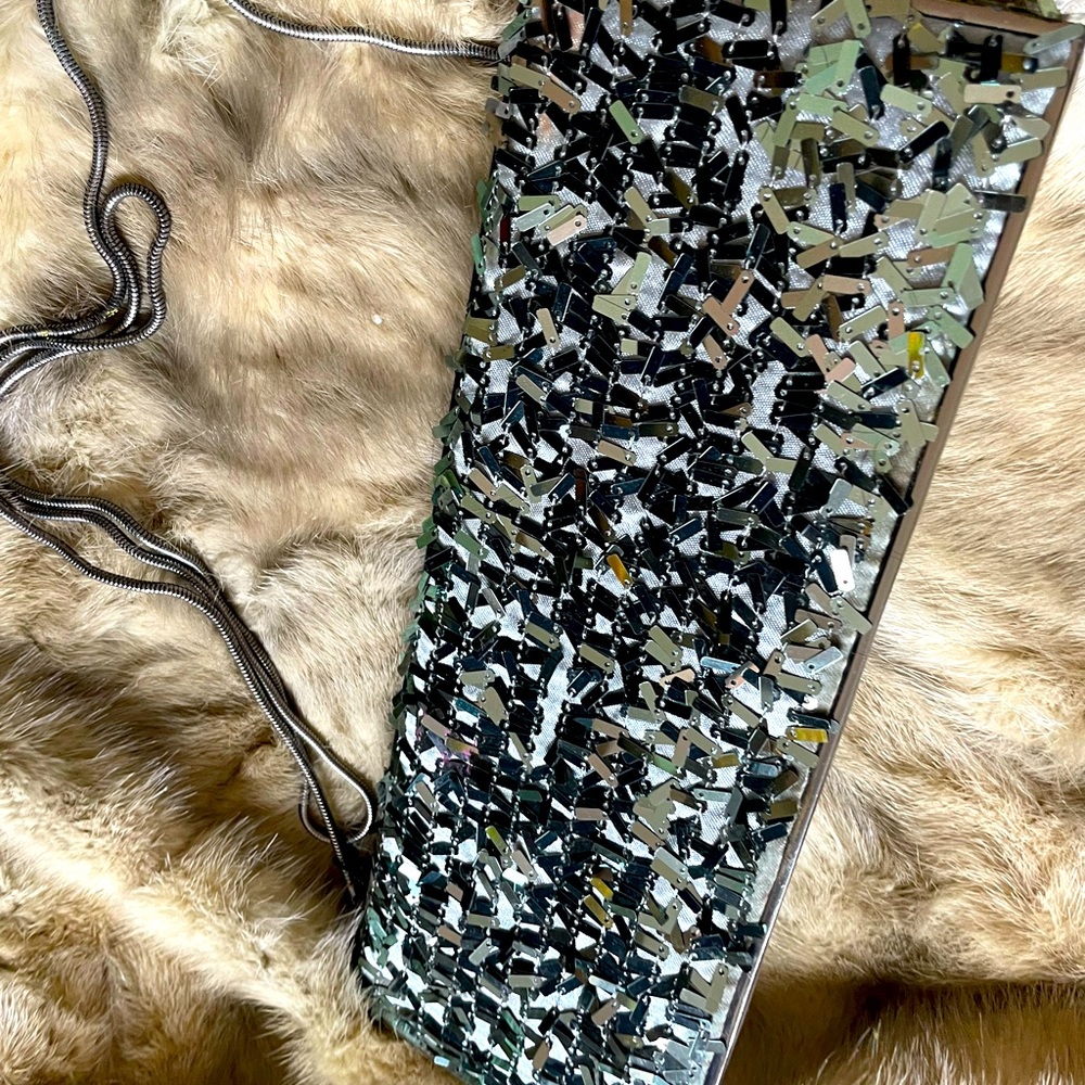 Sequin Pailette evening bag, never used in Pewter